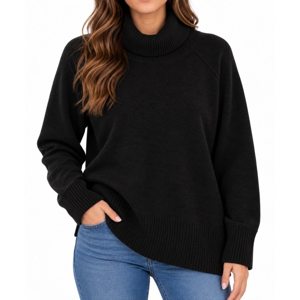Athleta Womens Black Merino Cashmere Turtleneck Sweater Oversized M